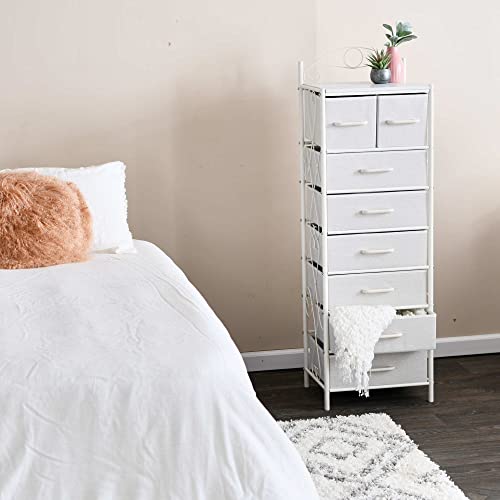 Household Essentials Victoria Dresser Tower Storage Organizer with 8 Drawers White Metal Frame and Scandinavian White Top
