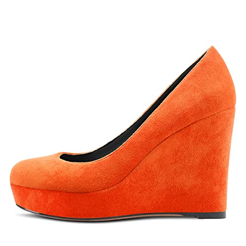 DearOnly Womens Wedge Platform Pumps Closed Round Toe High Block Chunky Heel Suede Dress Shoes Bridal Wedding Shopping Cute 4 Inch2
