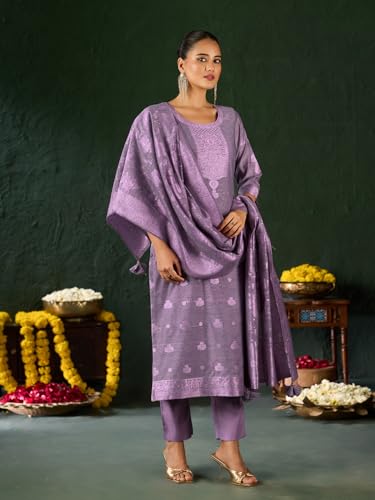 Image of Shaily Premium Silk Blend Woven Design Readymade Kurta with Pants and Dupatta Set | Ethnic Set | 3-Piece Suit Set | Haldi and Wedding Suit Set for Women