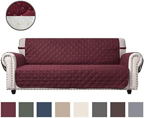 CHHKON Burgundy Sofa Cover for Dog 100% Waterproof Quilted Furniture Protector Sofa Slipcovers for Furniture Sofa with Side Pockets, Pets for Leather Couch (Burgundy, 68'')