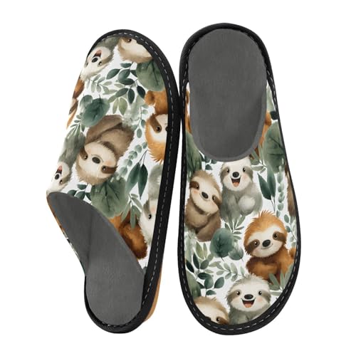House Slippers Anime Sloth Print Indoor Outdoor Unisex Rubber Sole Memory Foam 4-5