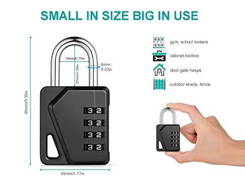 ZHEGE Locker Lock, 4 Digit Combination with DIY Name Tags for School, Work Lockers, Easy to Read White Number Padlock (Black)