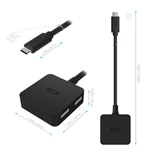 Usb C Hub, Iczi Ultra Slim Thunderbolt 3 Adapter With 4 Port Usb 3.0 Data Converter, For Macbook Pro, Chromebook Pixel, Galaxy S10 S9 Pro, Surface Go, Oneplus, Type-C Laptops-Black #TOP1