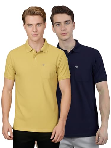 Image of Lux Cozi Men's Cotton Blend Polo T-Shirt with Chest Pocket | Collar T-Shirts for Men | Half Sleeves | Plain - Regular Fit (Pack of 2)