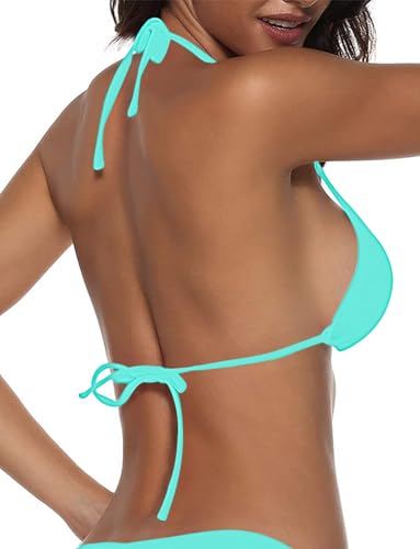 Image of Suvimuga Women's Triangle Bikini Top Push up Padded Halter String Bathing Suits Top