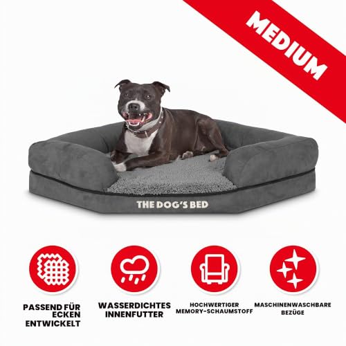 The Dog's Bed Orthopädisches Eck-Hundebett aus Memory-Schaum, lindert Arthritis und Hüftdysplasie, Wasserdicht, Waschbarer Plüschbezug, Tierärztlich Geprüft