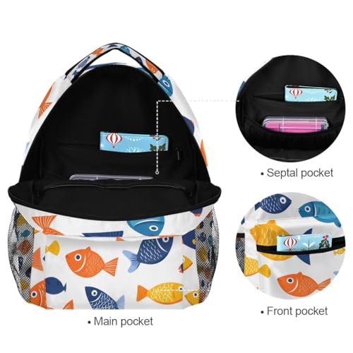 Small Fish Pattern Backpack for Women Mens Girls Boys Teens, School Backpacks Students Laptop Bookbag Rucksack Casual Daypack for Hiking Traveling Camping Work4
