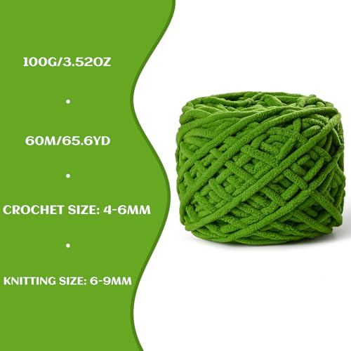 Image of 3 Pack Lime Green Chenille Yarn for Crocheting 100g(65.6yd) | Soft Yarn Amigurumi Yarn Crochet Yarn Beginner Yarn Velvet Yarn