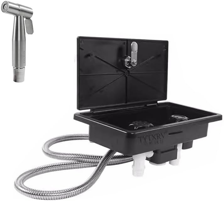 RV Caravan White Exterior Shower Box Kit with Lock 1.5M Metal Water Pipe Water Saving Nozzle Apply to Camping Camper Accessories(0100059)
