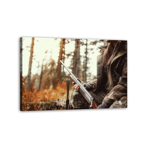 Large Canvas Wall Art Autumn hunting season Woman Hunting woods