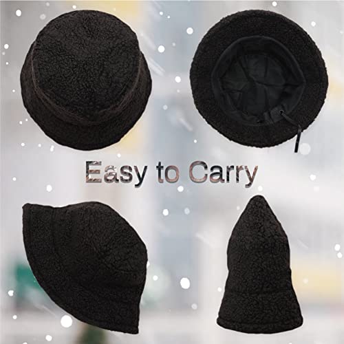 Image of Bucket Hat Women Furry Fuzzy Bucket Hats for Ladies, Winter Warm Fluffy Plush Faux Fur Hat for Women