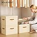Homsorout Large Storage Bins with Lids - Front Opening Fabric Storage Bins, Flap Closet Organizer with Handles, Collapsible Boxes with Lid, Decorative Basket for Home, Dorm, 2 Pack, Beige