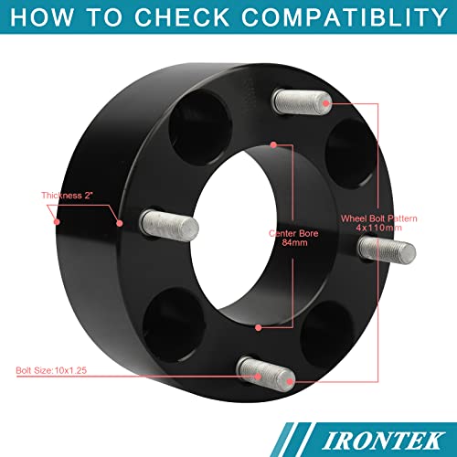 Irontek 4X110Mm Atv/Utv Wheel Spacers With 2" Thickness M10X1.25 Studs Fit For Honda Yamaha Suzuki, 84Mm Hub Bore Forged Atv Tire Spacers #TOP1