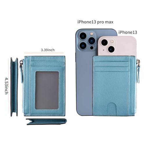 Image of Slim Wallet for Women Small Leather RFID Blocking Credit Card Holder Minimalist Front Pocket Wallet with Coin Purses & Pouches,Blue