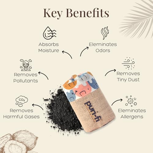 Image of Activated Charcoal Air Purifier, Non-Electric, Coconut Shell Charcoal, Odor & Moisture Absorber, Air Freshener for Home, Car, Reusable & Long-Lasting, 250 Gm (Elephant Parade)