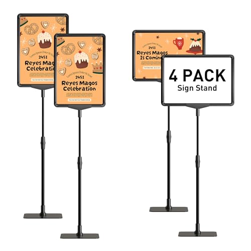 Image of Sign Holder Stand 8.5x11 inch Sign Stand - Floor Standing Sign Holder Adjustable Poster Sign Stands for Display Table Advertising Menu - Table Top Sign Holders Signage Stand 4 Pack