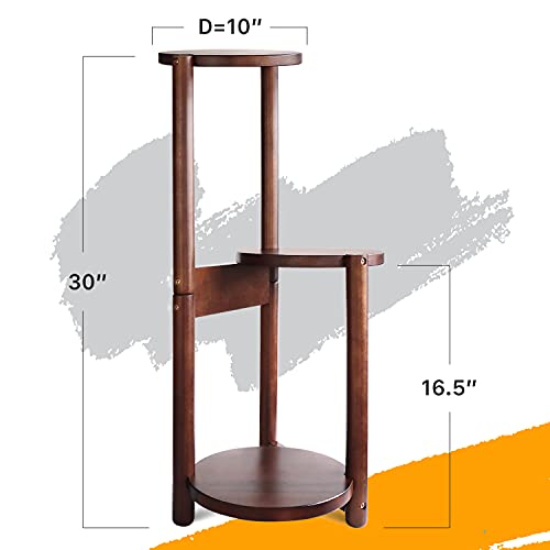 3 Tier Plant Stand, Acacia Wood Stand Tall 30Inch With Three Shelfs Holder Indoor And Outdoor (Pot & Not Included), Corner Shelf Multiple Flower Stands For Patio Garden, Walnut, Brown, White, Gray #TOP2