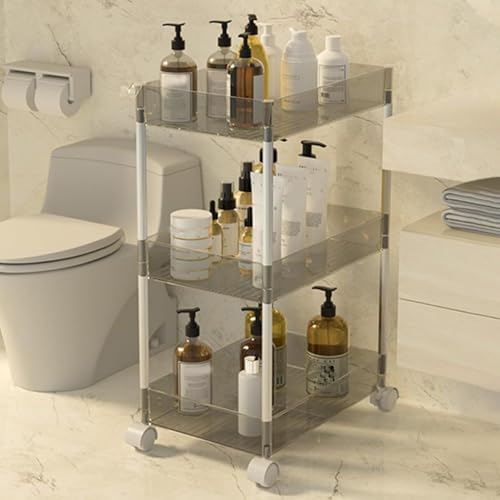 Carrito de almacenamiento multifuncional de acrílico gris de 3 niveles con cerradura para cocina, oficina, sala de estar, organización y soluciones de ahorro de espacio
