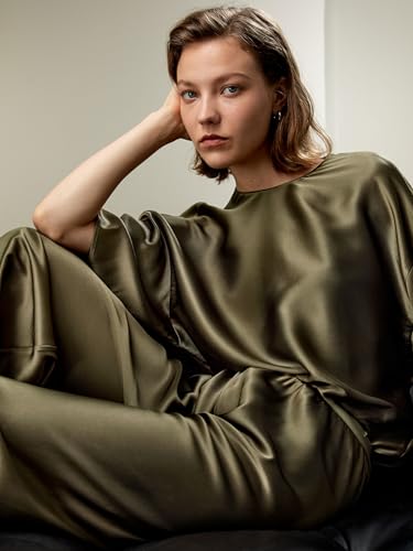 LilySilk Womens Pure Silk Blouse Ladies 32MM Double-Faced Silk Basic Top 3/4 Sleeves Crewneck2