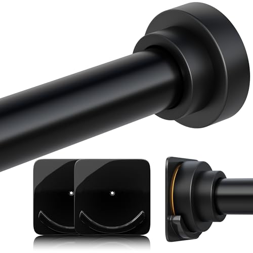 STARLATTA Long Tension Shower Curtain Rod 31-120 Inch (10ft): 1.1 Dia Rustproof Stainless Steel No Drilling Heavy Duty Adjustable Room Divider for Bathroom Window Matte Black