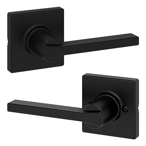 Image of Kwikset Casey Hallway Passage and Bed /Bath Privacy Door Handle 6 Pack, 3 Passage Levers and 3 Privacy Levers, Matte Black Reversible Interior Handles, with Microban
