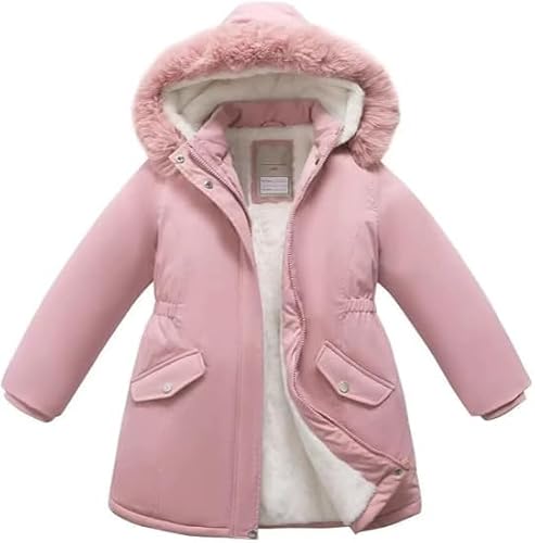 QualfsTerric Kids Girls Long Coat Winter Padded Coat Windproof Warm Down Coats Puffer Hooded Jacket for children Snow Overcoat (UK, Age, 15 Years, 16 Years, Regular, Pink)
