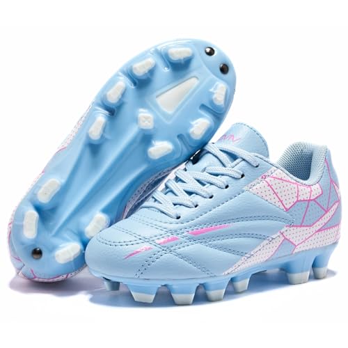 Girls Soccer Cleats for Toddler and Little Kids - FG Lace Up Soccer Shoes - Firm Ground Outsoles for Artificial Turf