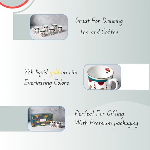 Image of India Circus Fine Bone China Coffee Mug Set of 6-220 Ml Each | Accented with 22 Carat Gold (6 Pcs)(LE10), Tea Cup Set of 6, Mugs for Coffee, Cups Set, Ideal for Gifting, Perfect for Home & Office