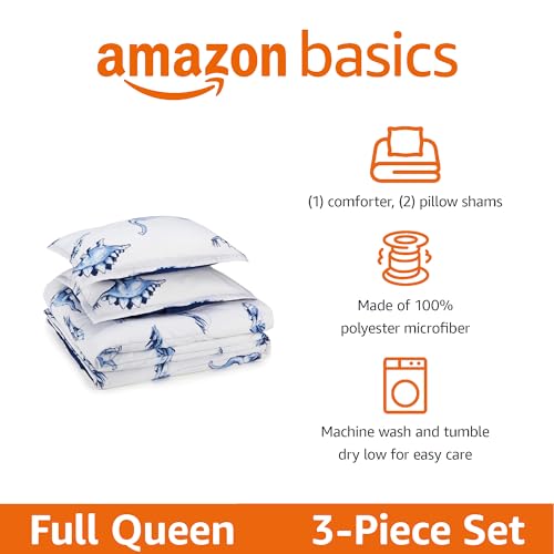 Image of Amazon Basics 3-Piece Microfiber Kids' All Season Comforter and Pillow Sham Set, Full /Queen, Dinosaurs, Animal Print