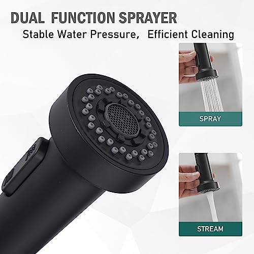 Hoimpro Matte Black Kitchen Pull Down Sensor Faucet, Touchless Spring Sensor Faucet with Pull Down Sprayer, Smart Single Hole Single Handle Kitchen Faucet, Brass