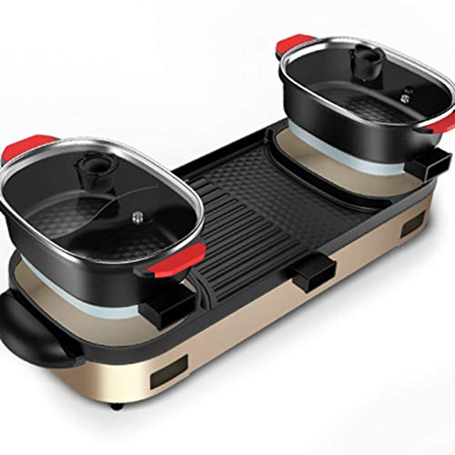 Elektrogrill, Elektrogrill Grill 3 in 1 Hot Pot Chafing Dish Non-Stick Smokeless Pan Grill Dual-Use-Topf Elektrische Induktions-Hot Pot Cooke