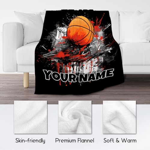 Custom Basketball Blanket, Cozy Soft Throw Blankets for Kids, Cool Black Flannel Throw Gifts for Couch Office, 30x40 Inches
