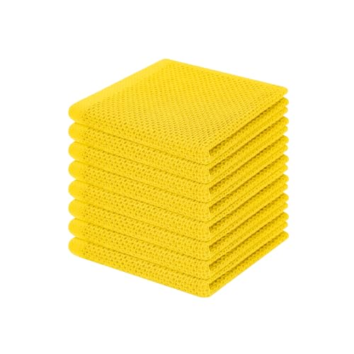 Image of Homaxy 100% Cotton Waffle Weave Kitchen Dish Cloths, Ultra Soft Absorbent Quick Drying Dish Towels, 12 x 12 Inches, 8-Pack, Yellow
