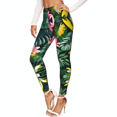 Leggings de compresión para mujer con estampado tropical de hojas y flores suaves