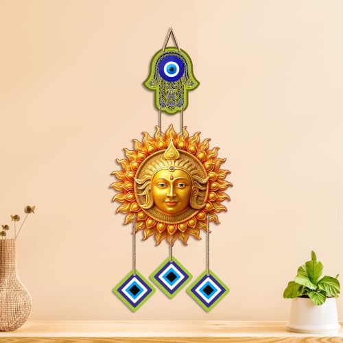 Image of Artvibes Sun Face Evil Eye Wall Hanging for Home Entrance Door Decor | Nazar Battu Protection Hanging for Living Room Bedroom Office | Vastu Positive Energy Good Luck Decorative Gift (WH 85125N)