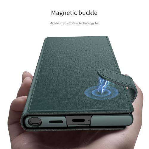 Image of Midkart Leather Flip Cover Compatible with Samsung Galaxy S25 Ultra with Card Holder Built-in Kickstand Magnetic Belt Lock Inner Hard PC with Full Body and Camera Protection, Green