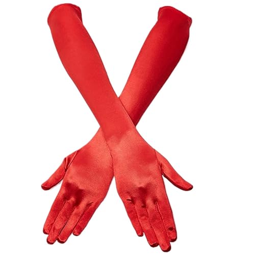 Guantes largos de satén rojos para mujer pack de 2 pares hasta el codo para ópera