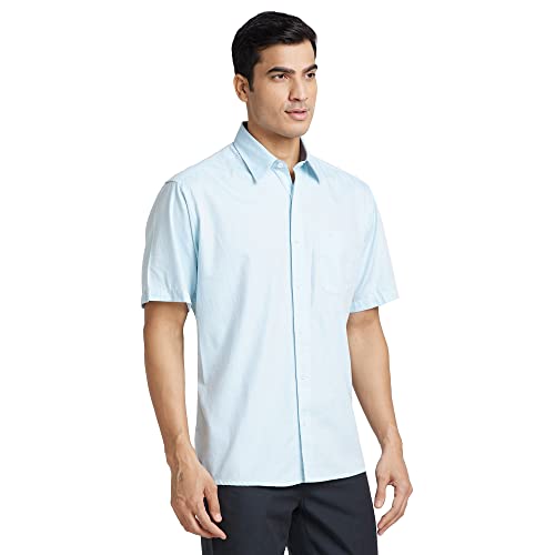 Image of Colorplus Men's Pure Cotton Solid Pattern Classic Fit Spread Collar Half Sleeve Casual Shirt