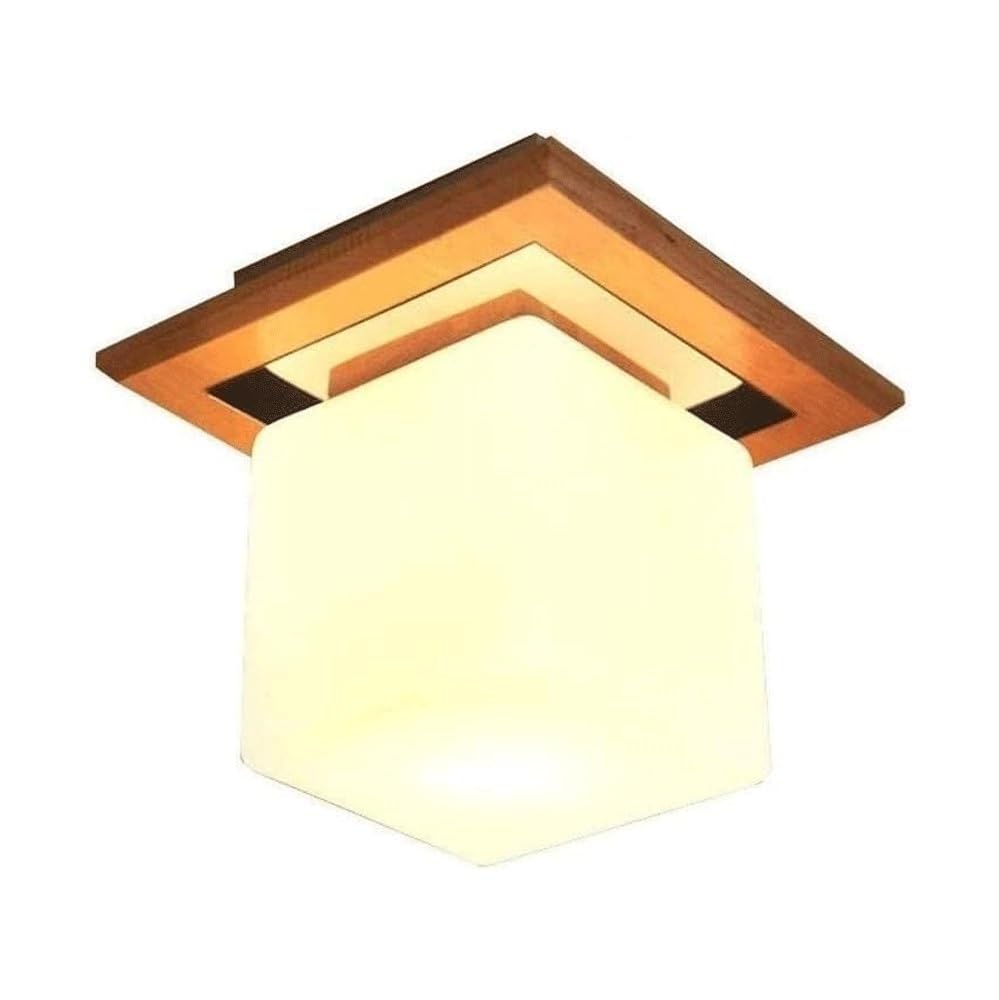 Nowoczesna prosta lampa sufitowa z drewnianą podstawą z kwadratowym szklanym kloszem Oświetlenie sufitowe do sypialni, kuchni, przedpokoju, pralni