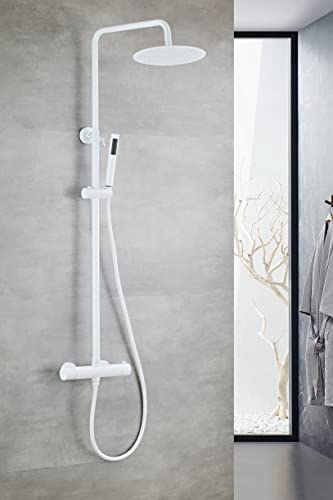 AIYA Bath Duschsystem Komplettset aus Edelstahl | Duschsystem mit Thermostat & Regendusche | Duscharmatur mit Anti-Kalk-Funktion | Hochwertiger Edelstahl | Duschstange mit Armatur | Weiß