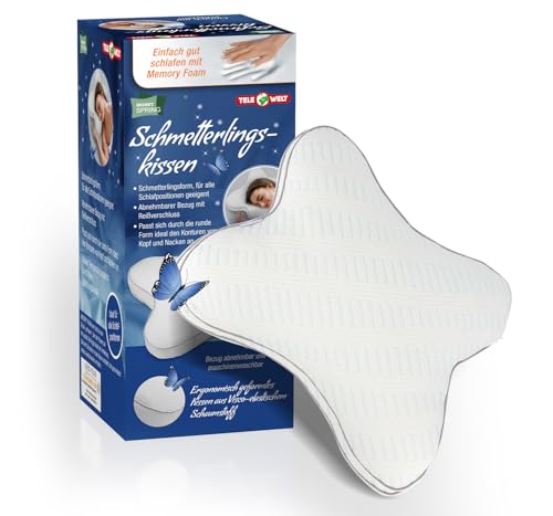 TELE WELT HSP Schmetterlingskissen [Memory Foam] Seitenschläferkissen - Nackenstützkissen - ergonomische Unterstützung - Atmungsaktiv - orthopädisches Kissen - 45 x 35 x 10cm