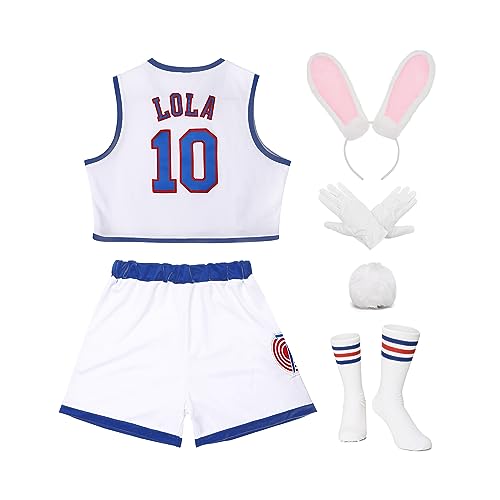 Women Lola #10 Jersey Space Movie Halloween Costumes Cheerleading Top & Shorts Outfit with 4pcs Accessories Crop Outfit Medium