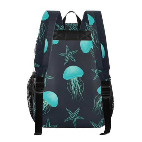 Boys Backpacks for Girls Teal Jellyfish Starfish Sea Black Clear Bag for Women Travel Approved See through Bag3