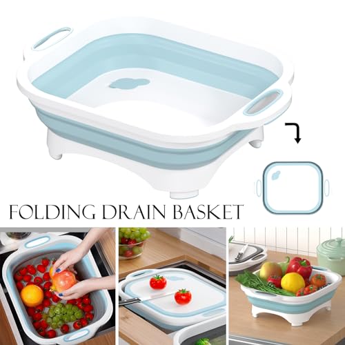 Image of ALMURAT Collapsible Cutting Board Silicone Dish Tub Storage Basket Vegetable Chopping Board Fruit Washing Bucket Container Multifunctional Kitchen Tool