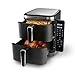 Produktbild GOURMETmaxx FryUp Vertikale Doppelkammer Heißluftfritteuse | Airfryer 10 Liter | 4 Speisen auf 4 Ebenen | klappbares Touchdisplay | 32% platzsparender | Heißluftfritteuse 2 Kammern