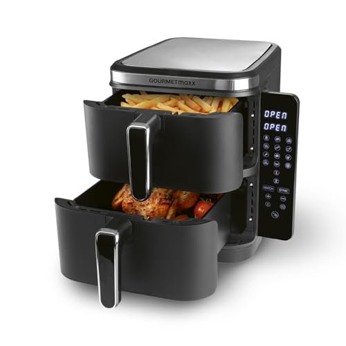 GOURMETmaxx FryUp Vertikale Doppelkammer Heißluftfritteuse | Airfryer 10 Liter | 4 Speisen auf 4...