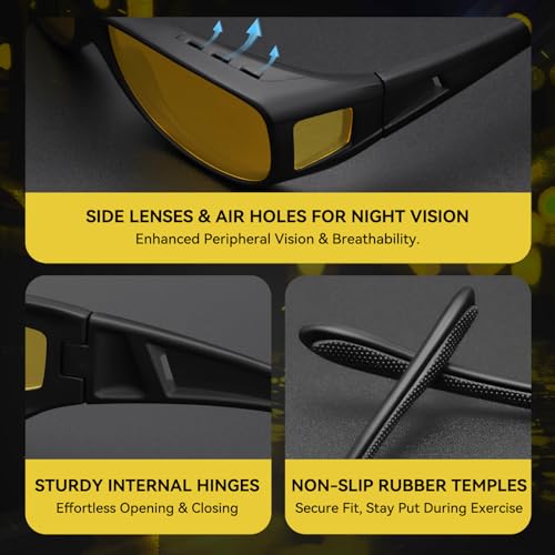 Night Driving Glasses for Men Women, Anti Glare Polarized HD Yellow Lens,Fit Over Glasses Sunglasses for Men-UV4003