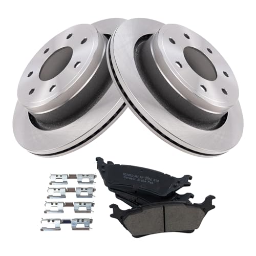 Image of TRQ Rear Brake Pad and Rotor Set Ceramic Compatible with 2012-2014 Ford F-150