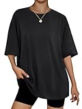 Short Sleeve Shirts for Women Casual Loose Fitting 2026 Summer Black Short Sleeve Tops Gym Workout Maternity Clothes Oversized Tee L