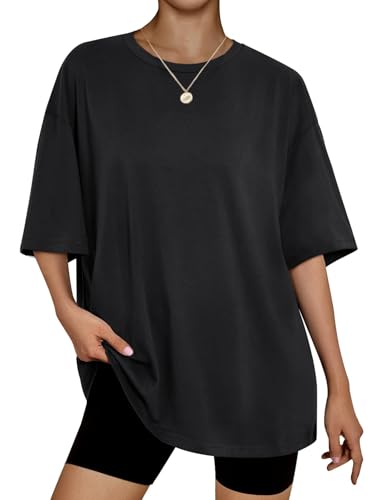 Oversized Tshirts for Women Gym Workout Athletic Black Tops Loose Fit Summer Beach Fashion Short Sleeve Plus Size Y2K Tees Outfits XL